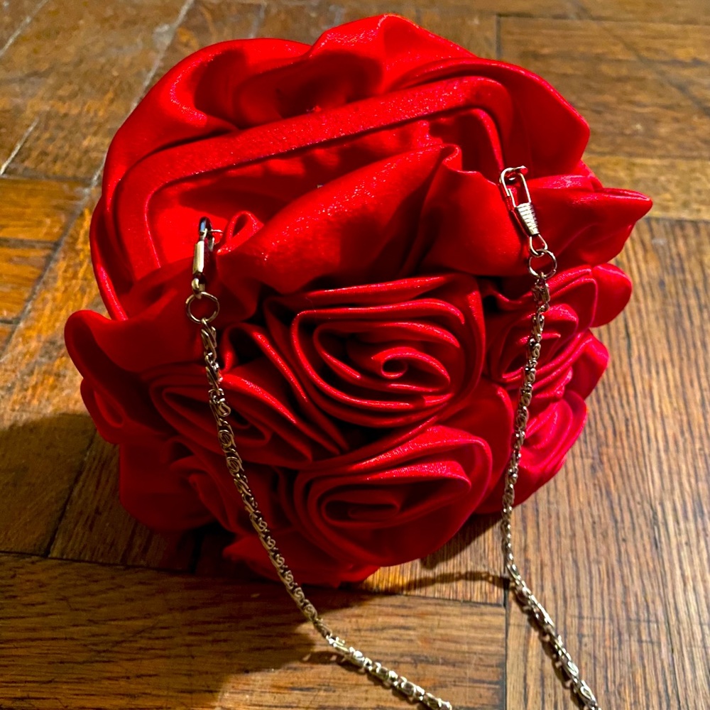Red Sateen Rose clutch purse.